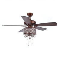 Rosdorf Park 52" Crystal Ceiling Fan With Lights 5 Reversible Blades Chandelier Remote Control Ceiling Light