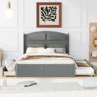 Red Barrel Studio Wood Queen Size Platform Bed With Twin Size Trundle And 2 Drawers