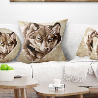 The Twillery Co. Corwin Abstract Wolf Head Tattoo Sketch Throw Pillow