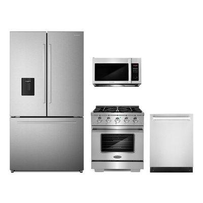 Cosmo 4 Piece Kitchen Package With 30" Over The Range Microwave 30" Freestanding Gas Range 24" Built-in Fully Integrated in Refrigerators