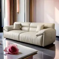ULTORU 86.61" Beige Genuine Leather Modular Sofa cushion couch