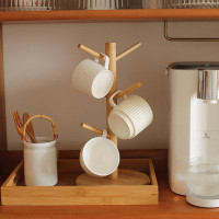 Latitude Run® Creative Bamboo Mug Tree With 6 Hooks, Environmentally-Friendly Draining Storage Cup Holder, Coffee Cup Ho