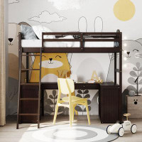 Harriet Bee Twin Size Loft Bed With Drawers, Cabinet, Shelves And Desk, Wooden Loft Bed With Desk