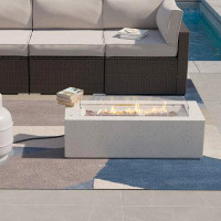 Wrought Studio Wrought Studio™ Outdoor 42 Inch Propane Fire Pit Table, Rectangular Fire Table W Wind Guard, 50,000 Btu S