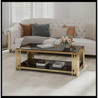 Everly Quinn 48" Wide Rectangular Coffee Table with Tempered Glass Top