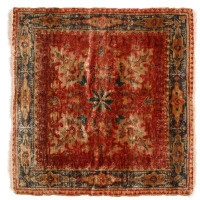 Rug & Kilim One-of-a-Kind Hand-Knotted Before 1900 Red/Beige 1'6" x 1'6" Square Silk Area Rug