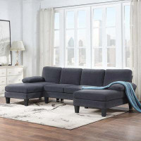 Latitude Run® U-Shaped Couch with Oversized Seat,6-Seat Sofa Bed with Double Chaise