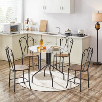 Red Barrel Studio 5-Piece Tempered Glass Table W/ 4 Chairs,Modern Round Dining Table Furniture Set For Home, Kitchen, Di