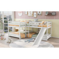 Farm on table Full And Twin Size L-Shaped Bunk Bed With Slide And Short Ladder,White