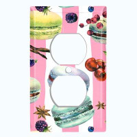 WorldAcc Metal Light Switch Plate Outlet Cover (Colourful Macaron Treat Pink Stripes  - Single Duplex)
