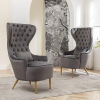 Willa Arlo™ Interiors Flaxville 2 - Pieces Upholstered Tufted Velvet High Wingback Chair