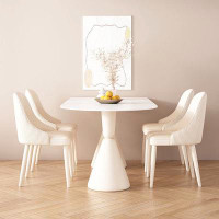 Orren Ellis Light luxury modern simple cream style semi-round rock plate dining table and chair combination