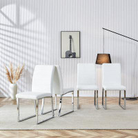 Ivy Bronx Set of 4 Modern High Back Dining Chairs: Stainless Legs, PU Leather, Padded Seat