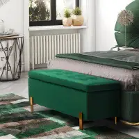 Latitude Run® Latitude Run® Modern Storage Bench For Living Room,Tufted Velvet Seat For End Of Bed,Green