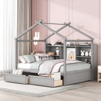 Isabelle & Max™ Full Size House Bed With Storage Shelves And 2 Drawers, Brushed Grey