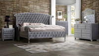 Coaster 205101Q 4-5 Piece Deanna Grey/Black Upholstered Bed set with Button Tufting and Nailhead Trim ( King or Queen )