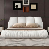 Brayden Studio King Size Velvet Upholstered Bed with Oversized Padded Backrest