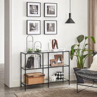 Latitude Run® 39.4 Inch Console Sofa Table With 3 Shelves, Steel Frame, Tempered Glass Shelf, Modern Style, For Entryway