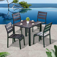 Hokku Designs Outdoor Table And Chair Combination Plastic Wood Cafe Table And Chair Anticorrosive Wood Courtyard Leisure