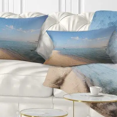 Made in Canada - East Urban Home Seascape Serene Maldives Beach with Plain Sky Lumbar Pillow