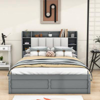 Red Barrel Studio Queen 2 Drawers Wood Platform Bed with Headboard and Shelves
