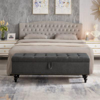 Alcott Hill 59" Bed Bench With Storage  Blue Fabric