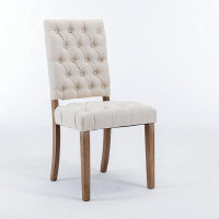 Winston Porter Mid-Century Wooden Frame Linen Fabric Tufted Upholstered Dining Chair,Set Of 2