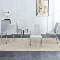 Orren Ellis Set Of 6 Light Grey Modern Medieval Dining Chairs With Pu Cushions & Silver Metal Legs - Perfect For Restaur