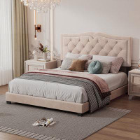 House of Hampton Queen Size Upholstered Bed Frame with Rivet Design
