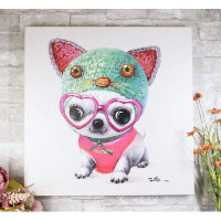 Trinx Ebros Colourful Chihuahua Puppy With Heart Glasses And Costume Portrait Style Printed Canvas Picture Hand Stretche