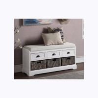 All-in furniture Wood Storage Bench with 3 Drawers and 3 Baskets