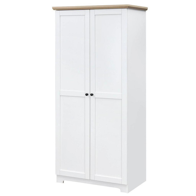 68 KITCHEN PANTRY CABINET, FREESTANDING STORAGE CABINET, 2-DOOR CUPBOARD WITH 4-TIER SHELVING FOR DINING ROOM, WHITE in Dressers & Wardrobes