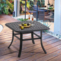 Alcott Hill Cast Aluminum Patio Side Table Outdoor Square Anti-rust Small Table With Umbrella Hole, Coffee Bistro Table,