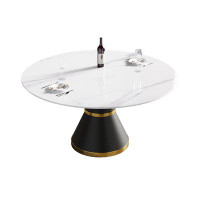 Mercer41 53.15"Modern Artificial Stone Round Black Carbon Steel Base Dining Table-Can Accommodate 6 People
