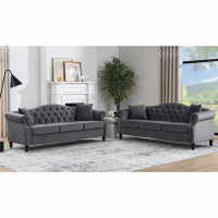 Rosdorf Park Elevate Your Living Room With The Luxurious Grey Velvet 3-seater + 3-seater Combination Sofa - Model W834s0