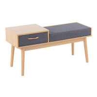Latitude Run® Telephone Contemporary Bench In White Wood And Grey Fabric With Pull-Out Drawer By Lumisource