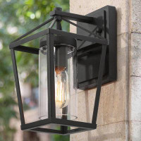 Gracie Oaks Daxson Black 1-Bulb 10''''H Clear Glass Shade Outdoor Wall Sconces Lantern