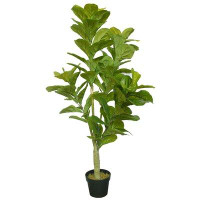 Gracie Oaks Real Touch Silk Fiddle Leaf Fig Tree in Pot