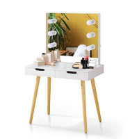 George Oliver Wooden Vanity Table Makeup Dressing Desk With LED Light