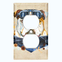 WorldAcc Metal Light Switch Plate Outlet Cover (Cool Aviator Bulldog Scarf     - Single Toggle)