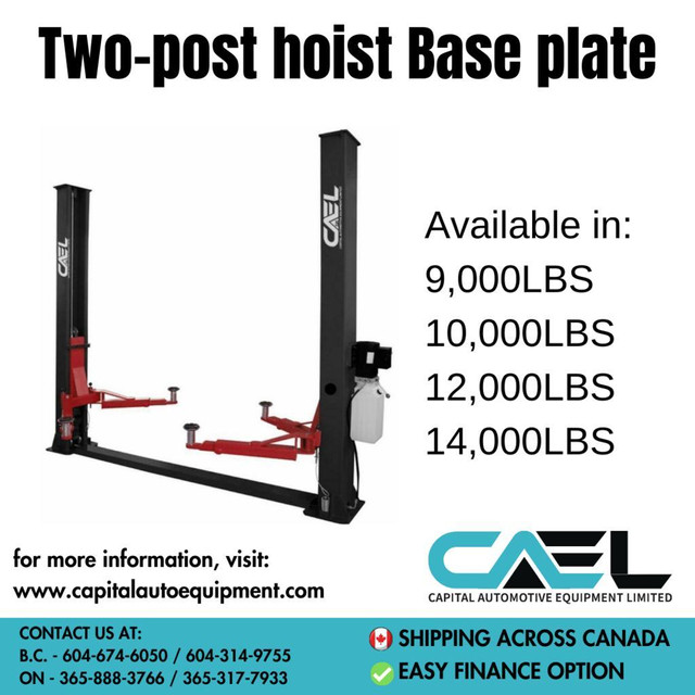 Wholesale Price CAEL 2 Post Hoist Lift 9000/10000/12000/14000 LBS model available @ lowest price in CANADA. in Heavy Equipment Parts & Accessories