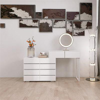 Ceballos Extended Desktop 10 Drawers Chest Of Drawer Without Handle White Colour Vanity