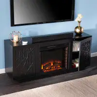 Darby Home Co Delgrave Electric Media Fireplace W/ Storage - Black