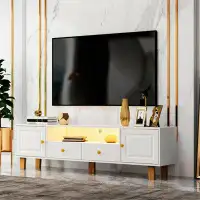Wrought Studio TV Stand with LED Remote cControl Light and Solid Wooden Leg