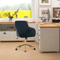 Mercer41 Grey Velvet YS Office Chair-Height Adjustable, Gold Metal Base, With Wheels