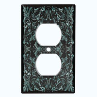 WorldAcc Metal Light Switch Plate Outlet Cover (French Victorian Frame Teal 13 - Single Duplex)