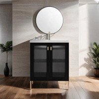ARTCHIRLY 28 Inch Black Single Bathroom Vanity with Ceramic Top And Adjustable Shelves