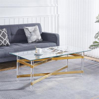 Creationstry Elegant  Stainless Steel Coffee Table With Acrylic Frame and Clear Glass Top