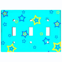 WorldAcc Metal Light Switch Plate Outlet Cover (Teal Yellow Star  - Triple Toggle)