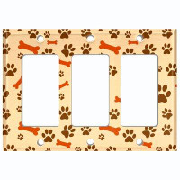 WorldAcc Metal Light Switch Plate Outlet Cover (Brown Paw Prints Orange Bones Cream - Single Toggle)